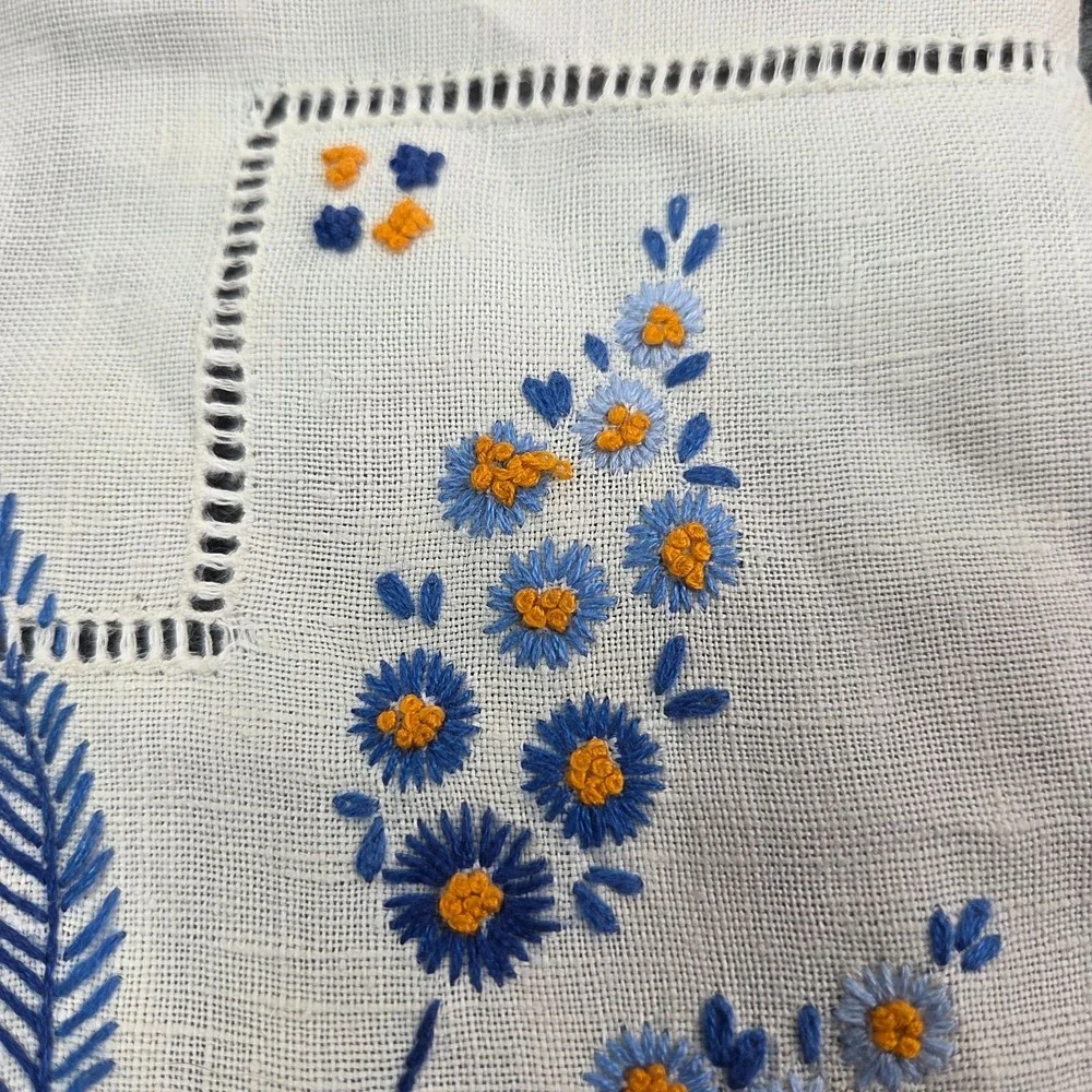 2 Vintage Hand Stitched Table Runner Floral design Blue Bonnet Cottagecore‎